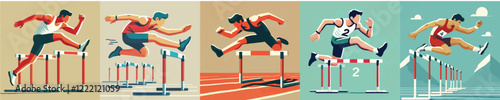 Vector collection of professional hurdler athletes