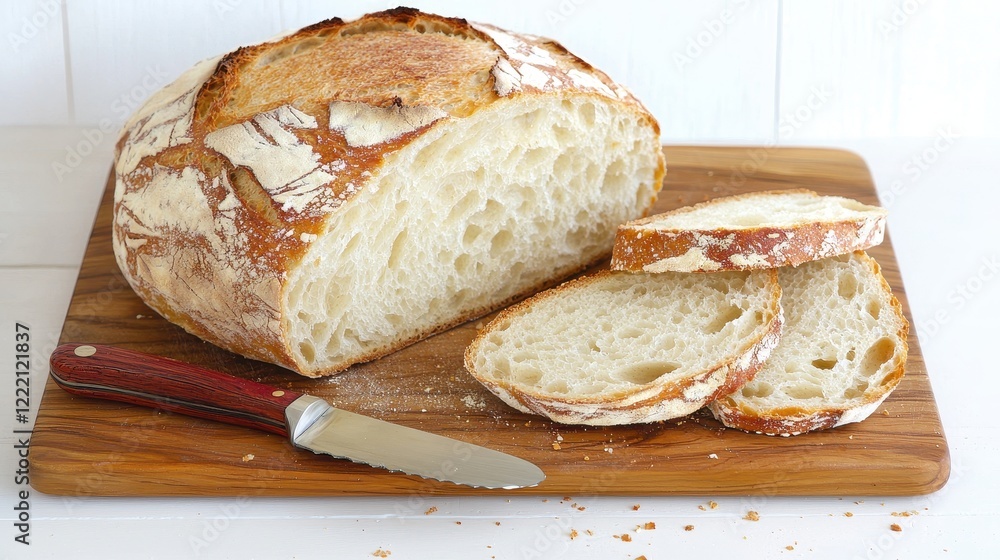 Artisan Crusty Bread Loaf Sliced on Wooden Board Rustic Bakery Homemade Bread Artisan Crusty Bread Loaf Sliced on Wooden Board Rustic Bakery Homemade Bread