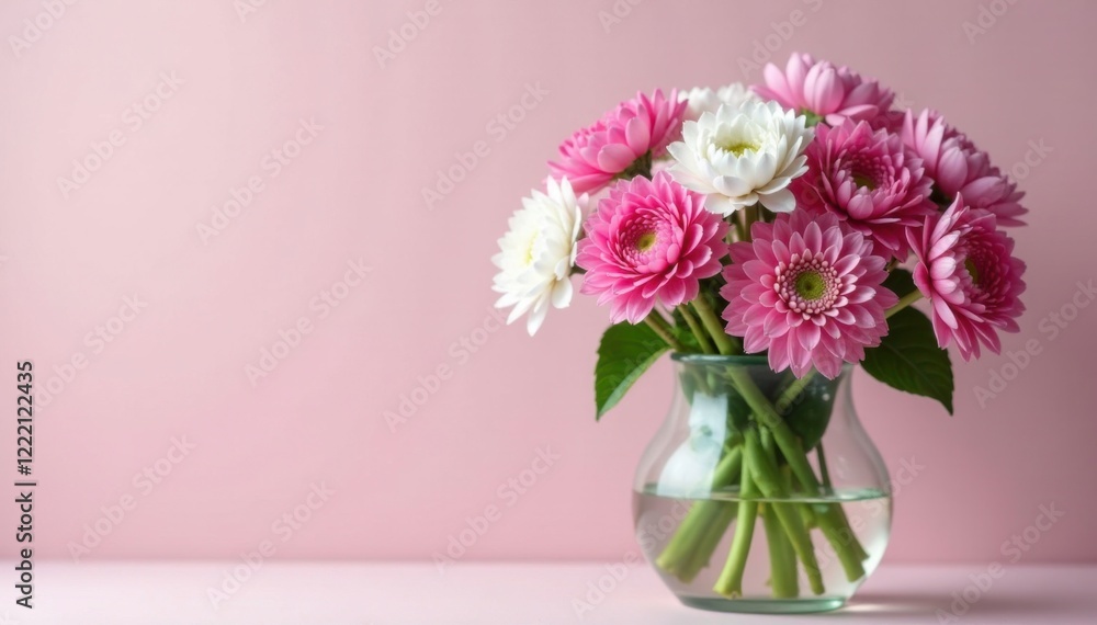 Pink and white strawflower Helichrysum blooms in a large glass vase, floral, arrangement Pink and white strawflower Helichrysum blooms in a large glass vase, floral, arrangement