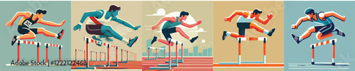 Vector collection of professional hurdler athletes