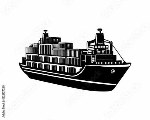 Vector Illustration of a Cargo Ship