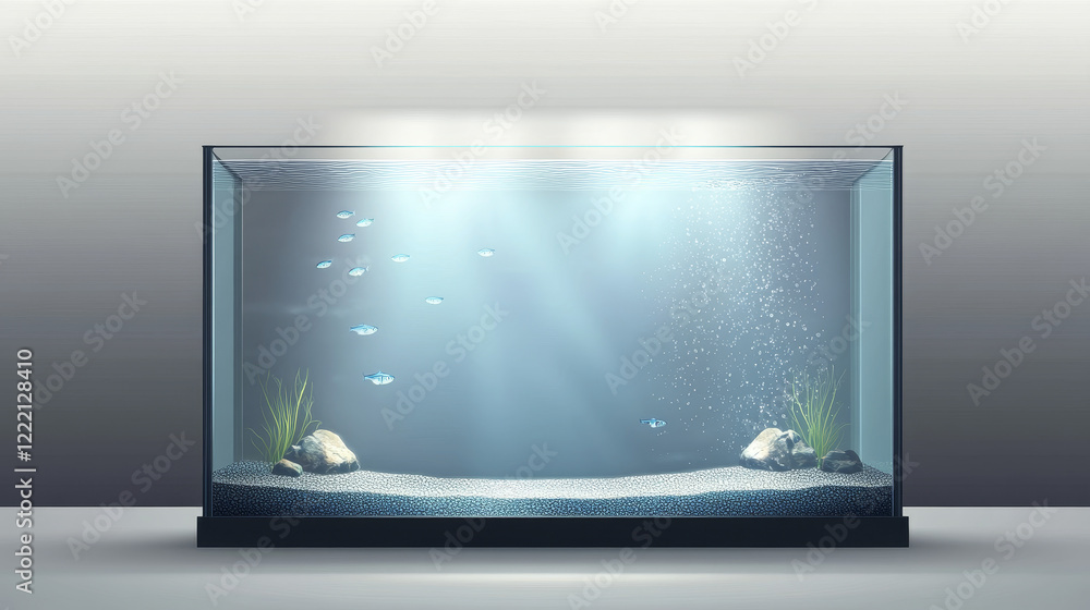 Fototapeta premium Aquarium glass box, terrarium with backlight isolated on transparent background. Empty illuminated tank for water and fishes, exhibition showcase, interior decoration, Realistic 3d vector illustration