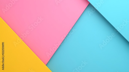 Colorful geometric patterns of pink, yellow, and blue shapes creating a modern abstract design for backgrounds