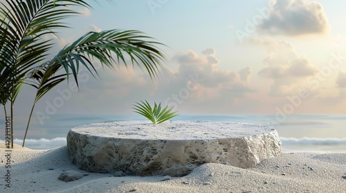 a small plant that is growing out of a rock on the beach photo