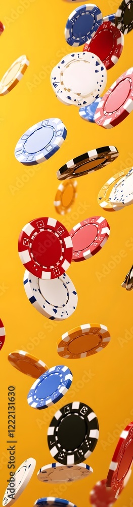 flying casino poker chips, on a yellow background, generative ai flying casino poker chips, on a yellow background, generative ai