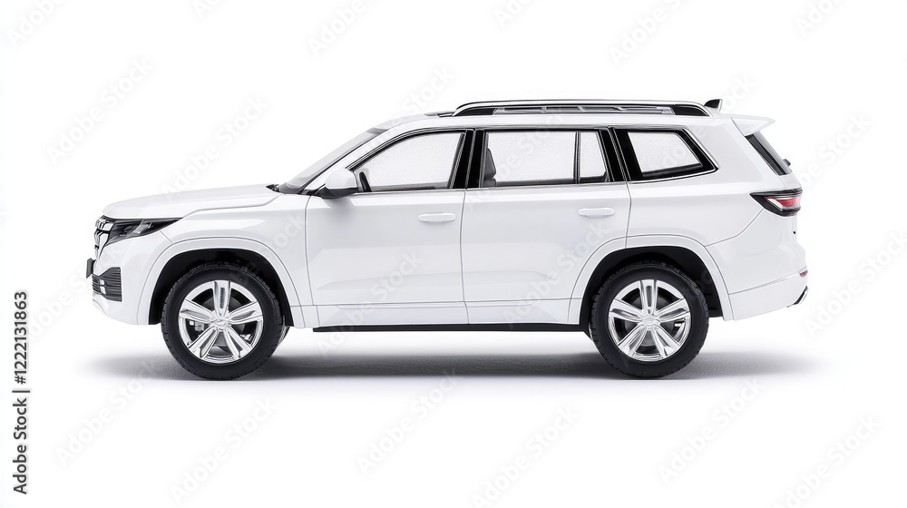 White SUV side profile, isolated on white background, for automotive advertising White SUV side profile, isolated on white background, for automotive advertising