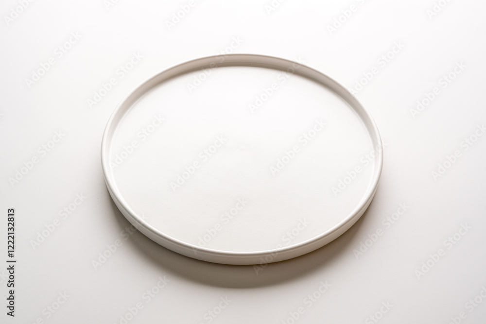 Top view of empty ceramic white plate on white background Top view of empty ceramic white plate on white background
