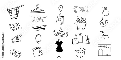 sale related scribbles for store related background design doddle set,Made by human begin,poppy clip art element set for sale campaign collection.  