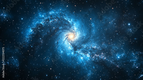 Fototapeta Naklejka Na Ścianę i Meble -  A mesmerizing spiral galaxy in the night sky surrounded by stars and clouds with a bright minimalistic tone and empty space for a modern caption

