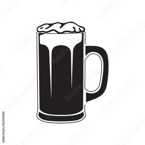 Black Silhouette Beer Mug Vector Illustration on White Background