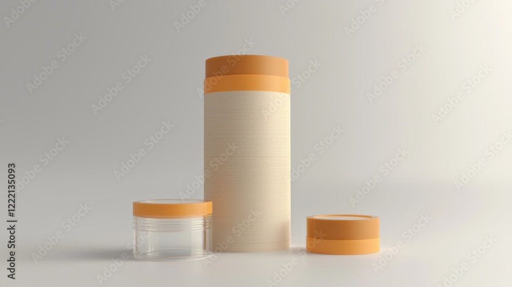 Beige cosmetic containers studio mockup Beige cosmetic containers studio mockup