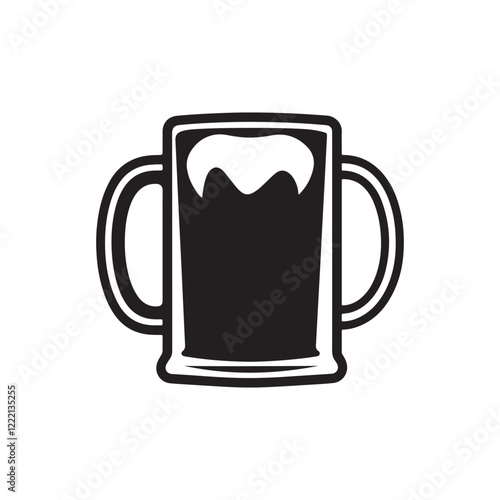 Black Silhouette Beer Mug Vector Illustration on White Background