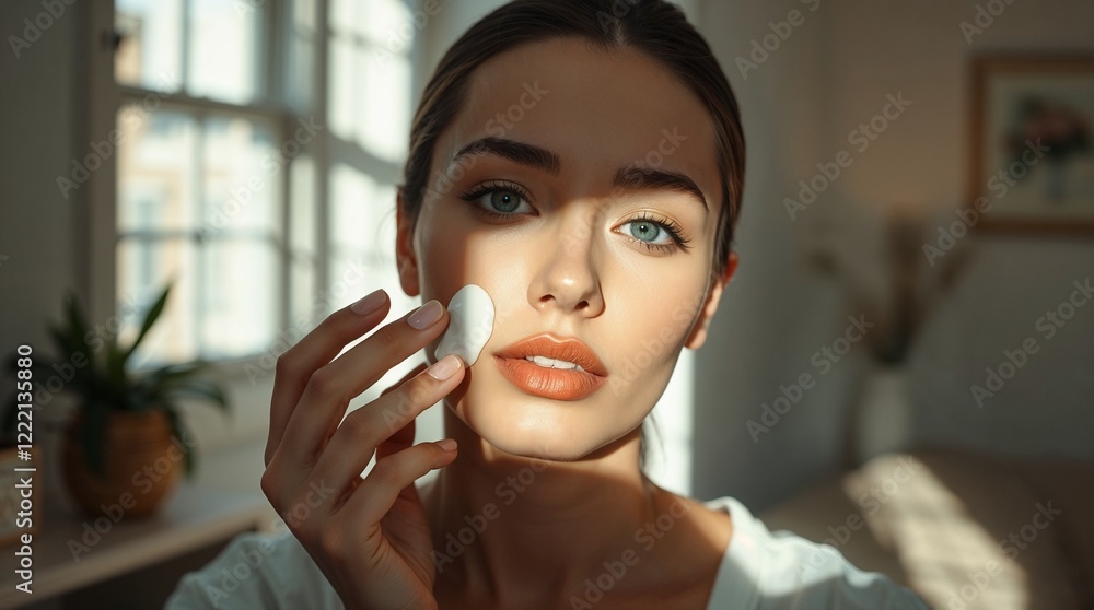 A young woman gently applies moisturizing cream to her face while sitting in natural sunlight, representing hydration, skincare for dry skin, and a fresh spring glow. A young woman gently applies moisturizing cream to her face while sitting in natural sunlight, representing hydration, skincare for dry skin, and a fresh spring glow.