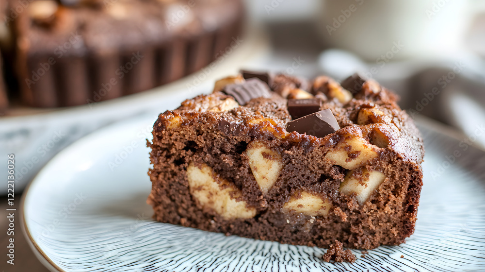 Apple and chocolate cake with a rich, moist texture and chunks of apple. Apple and chocolate cake with a rich, moist texture and chunks of apple.