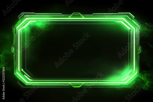 Futuristic Neon Green Frame with Smoke Effects on Black Background photo