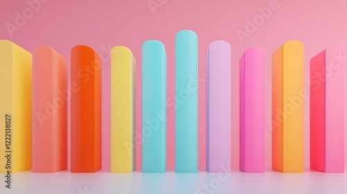 Colorful Vertical Shapes with Smooth Edges Against a Soft Pastel Background for Creative Design Projects