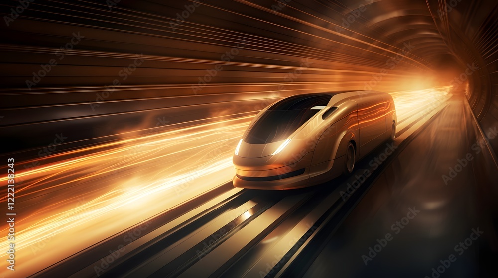 High speed electric train speeding through a dimly lit tunnel against the backdrop of an urban cityscape The train is a sleek modern design cutting through the darkness with power and precision High speed electric train speeding through a dimly lit tunnel against the backdrop of an urban cityscape The train is a sleek modern design cutting through the darkness with power and precision