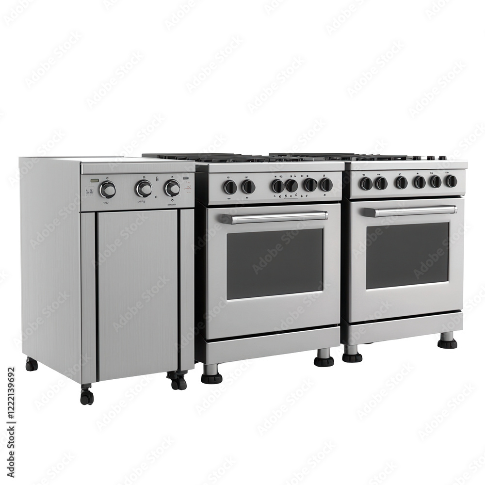 Stylish kitchen range with transparent background modern home appliance showcase bright environment front view Stylish kitchen range with transparent background modern home appliance showcase bright environment front view