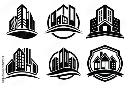 Real Estate icon set. Vector illustration. The collection contains icons: House, Real Estate Insurance, Real Estate Agent, House Key, Domestic Life, Real Estate Construction, Relocation, Home.
