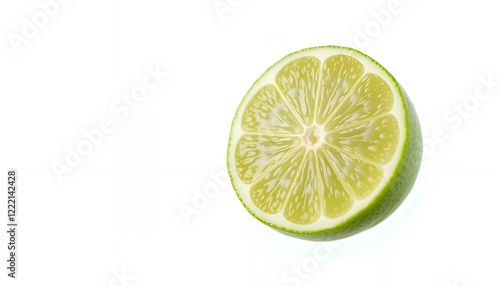 Bright Green Lime Slice on White Background