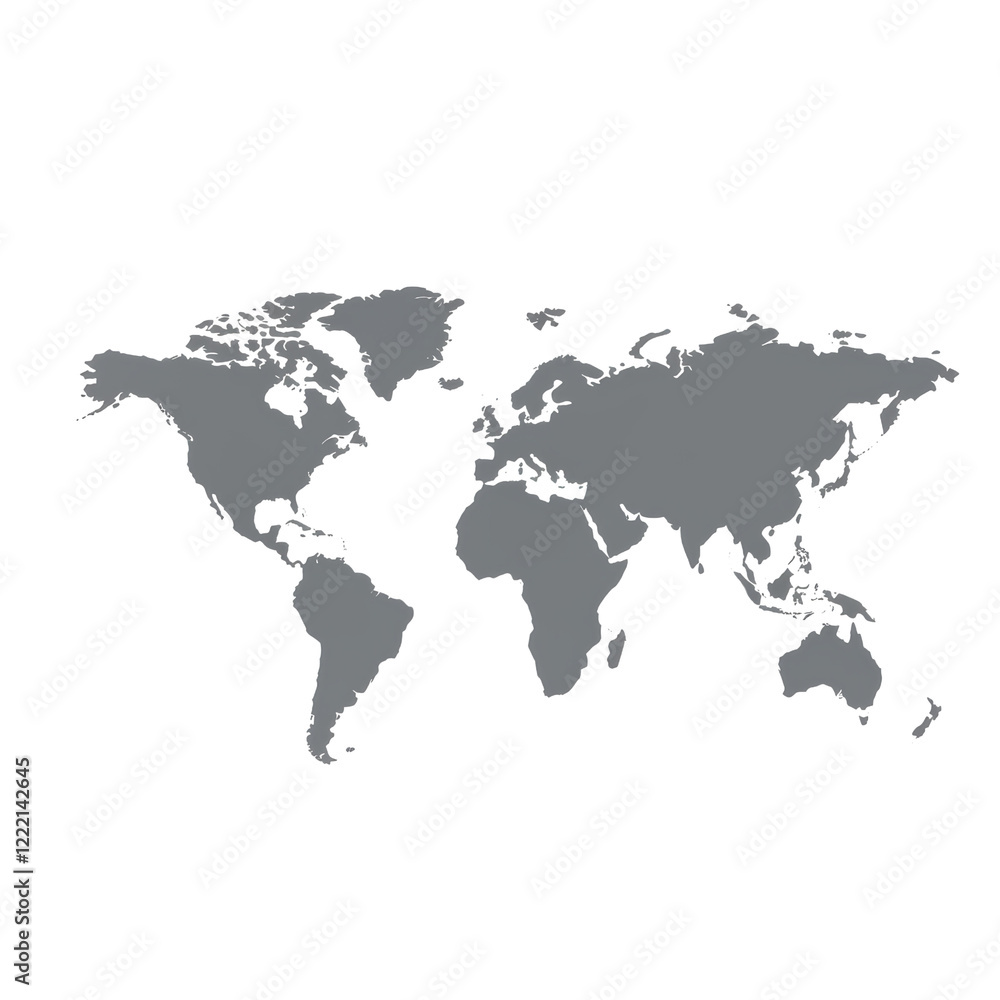 Naklejka premium A minimalist vector of a global map in shades of gray with highlighted continents for business emphasis on a clean white background