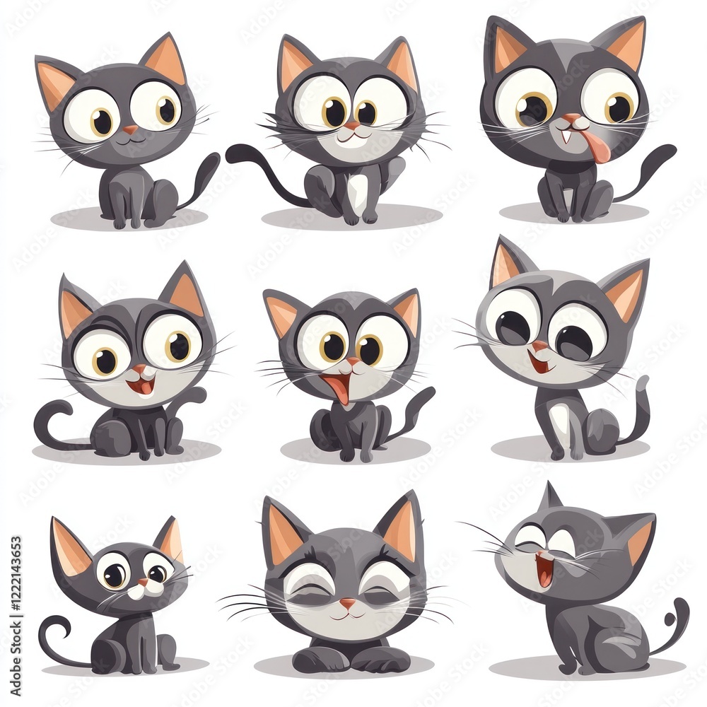 Fototapeta premium Nine cute cartoon kittens in various poses