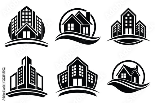Real Estate icon set. Vector illustration. The collection contains icons: House, Real Estate Insurance, Real Estate Agent, House Key, Domestic Life, Real Estate Construction, Relocation, Home.