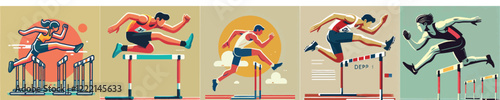 Vector collection of hurdles athletes