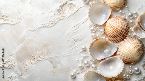 Image of seashells clam pearled on a white background. Undersea Animals. Sea Shells.