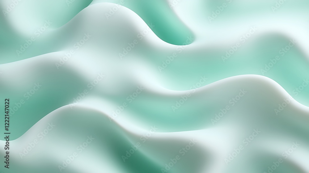 Obraz premium Gentle Waves of Soft Mint Fabric Flowing Elegantly in a Serene, Dreamy Textured Background