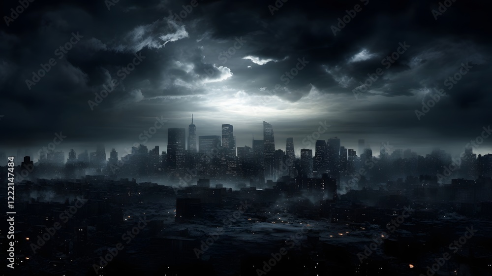 Striking Cityscape Silhouette of a Metropolis Skyline Under a Dramatic Sky With Scattered Clouds in Panoramic 16 9 Aspect Striking Cityscape Silhouette of a Metropolis Skyline Under a Dramatic Sky With Scattered Clouds in Panoramic 16 9 Aspect