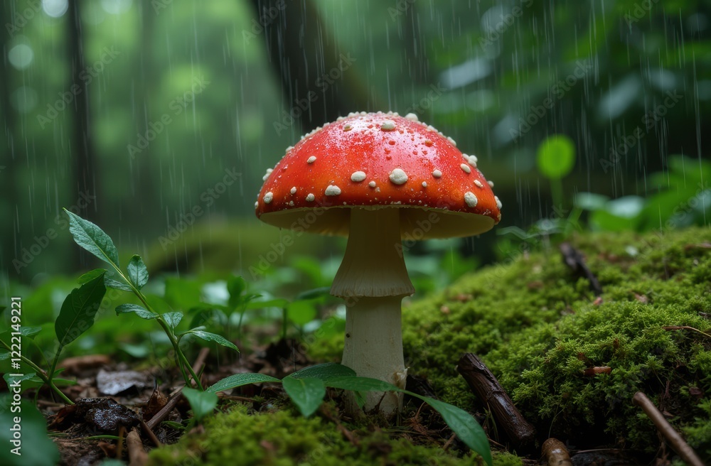bright orange mushrooms thriving on a moss-covered forest floor during a rainy season. bright orange mushrooms thriving on a moss-covered forest floor during a rainy season.