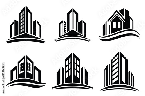 Real Estate icon set. Vector illustration. The collection contains icons: House, Real Estate Insurance, Real Estate Agent, House Key, Domestic Life, Real Estate Construction, Relocation, Home.