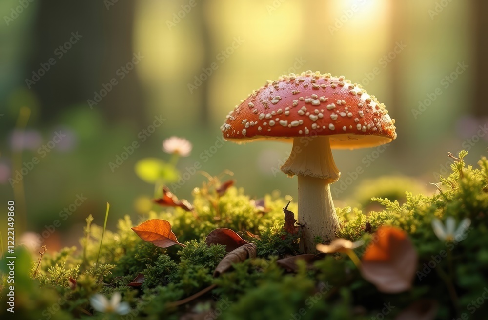 close-up of a vibrant mushroom growing on the forest floor close-up of a vibrant mushroom growing on the forest floor