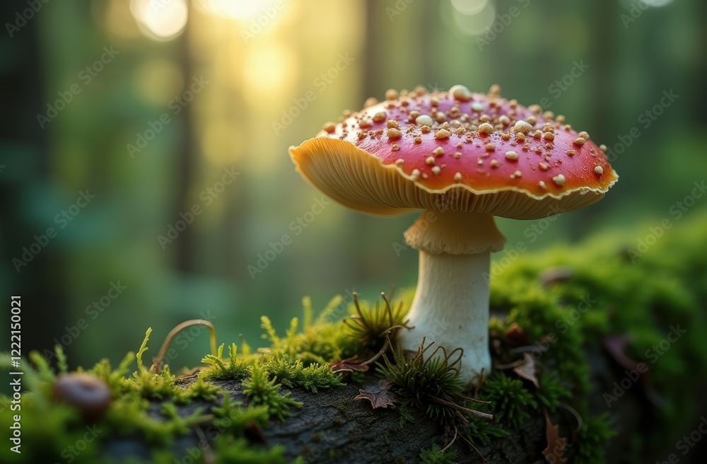 Fototapeta premium close-up of a vibrant mushroom growing on the forest floor