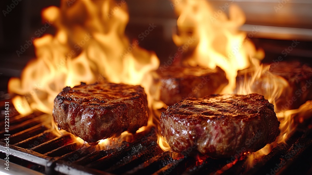 The Grilled Steaks on Fire The Grilled Steaks on Fire