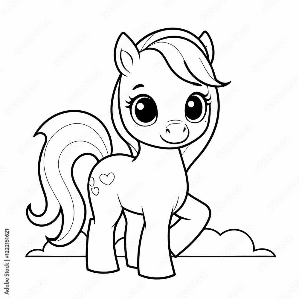 Fototapeta premium Cute Cartoon Pony Coloring Page