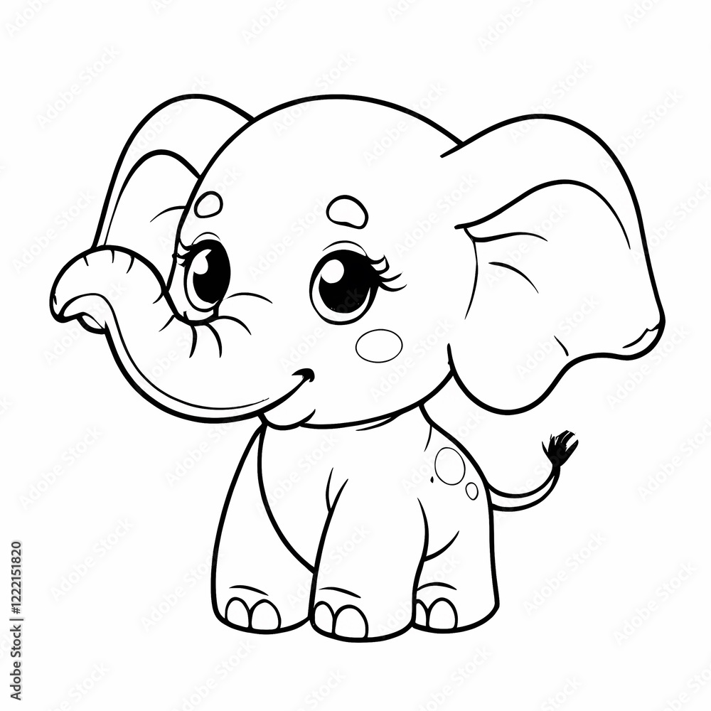 Fototapeta premium Cute Cartoon Elephant Coloring Page
