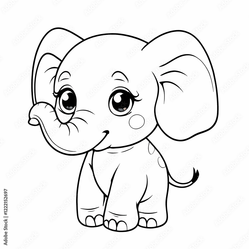 Fototapeta premium Cute Cartoon Elephant Coloring Page
