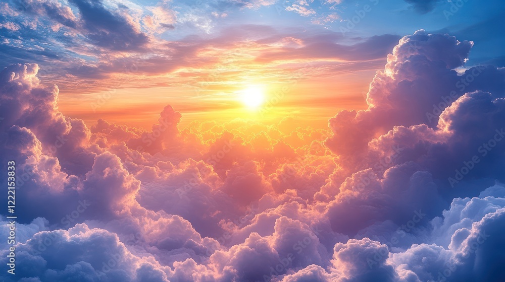 Aerial sunset, vibrant cloudscape, peaceful heaven, background design Aerial sunset, vibrant cloudscape, peaceful heaven, background design