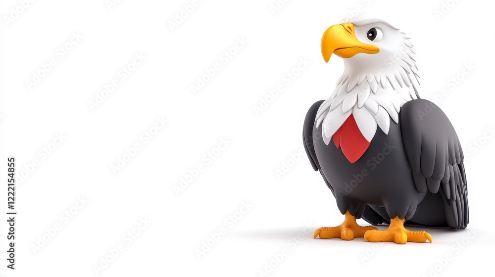 Obraz premium Friendly Cartoon Bald Eagle 3D Render on White Background