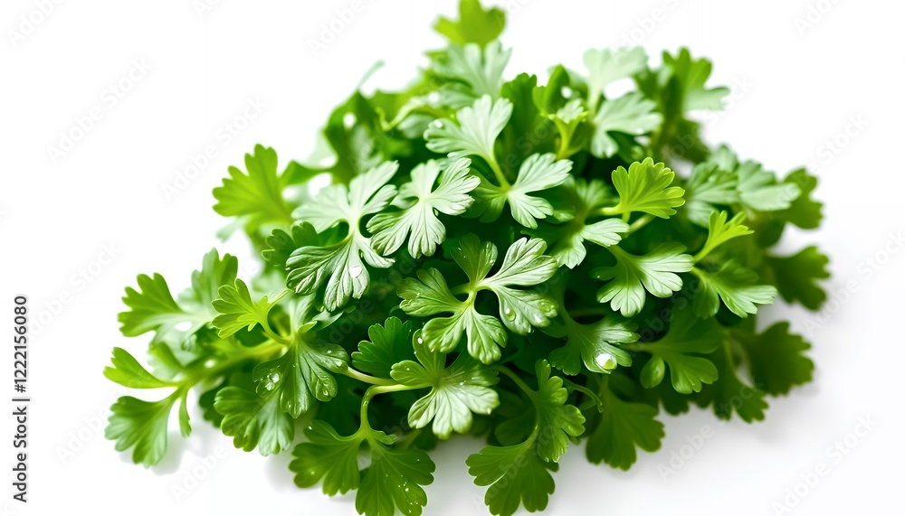 Fresh Green Parsley Leaves on White Background Fresh Green Parsley Leaves on White Background