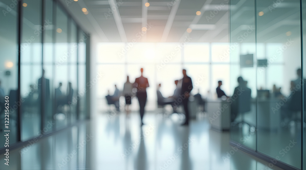 Blurred empty open space office. Abstract light bokeh at office interior background for design Blurred empty open space office. Abstract light bokeh at office interior background for design