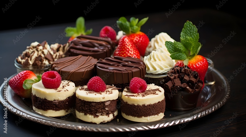 Delectable miniature chocolate cheesecakes elegantly presented on a sophisticated dessert platter perfect for any gourmet gathering or special occasion Delectable miniature chocolate cheesecakes elegantly presented on a sophisticated dessert platter perfect for any gourmet gathering or special occasion
