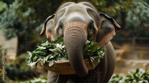 View of a Group of Elephants feeding on foliage in South Africa