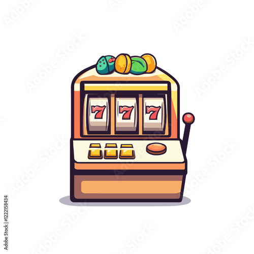 Bright cartoon slot machine with lucky sevens and coins