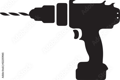 hand pointing finger, Electric drill machine silhouette vector style with white background