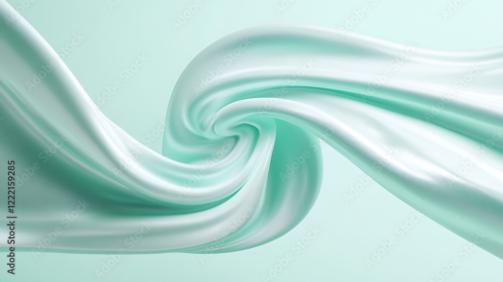 Fototapeta premium Soft Flowing Silk Fabric in Gentle Mint Green Hue with Beautiful Curves and Waves for Elegant Background