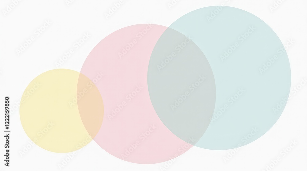Obraz premium A minimalist abstract composition featuring overlapping pastel circles, soft gradient transitions, and subtle grainy textures on a white background.