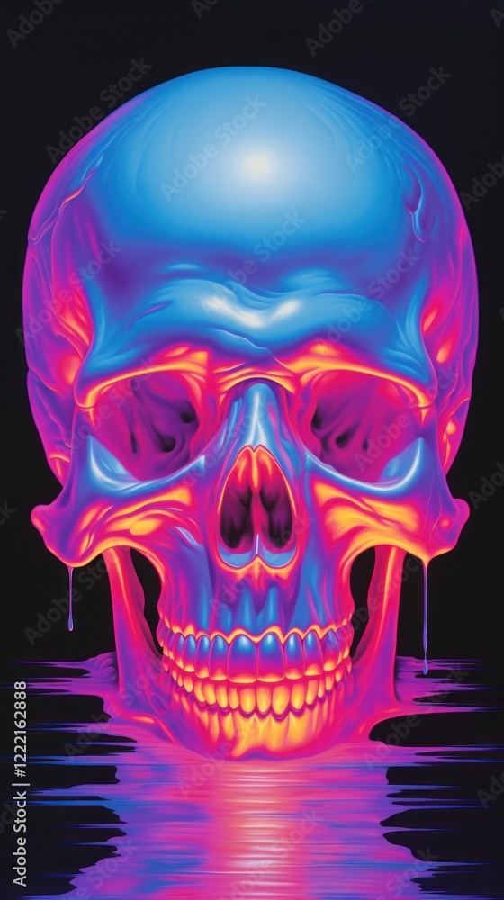 Fototapeta premium Burning Skull glowing purple red.